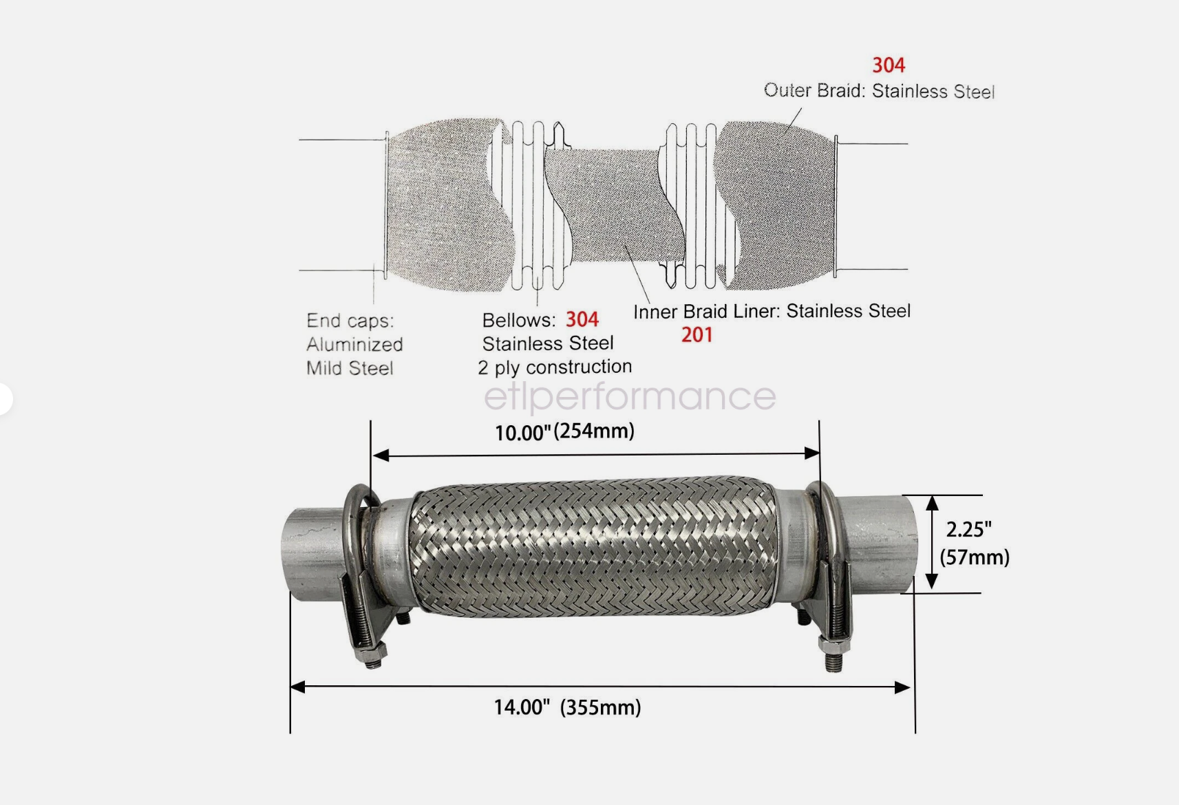 ETL Performance Products Stainless Steel Flex Pipe