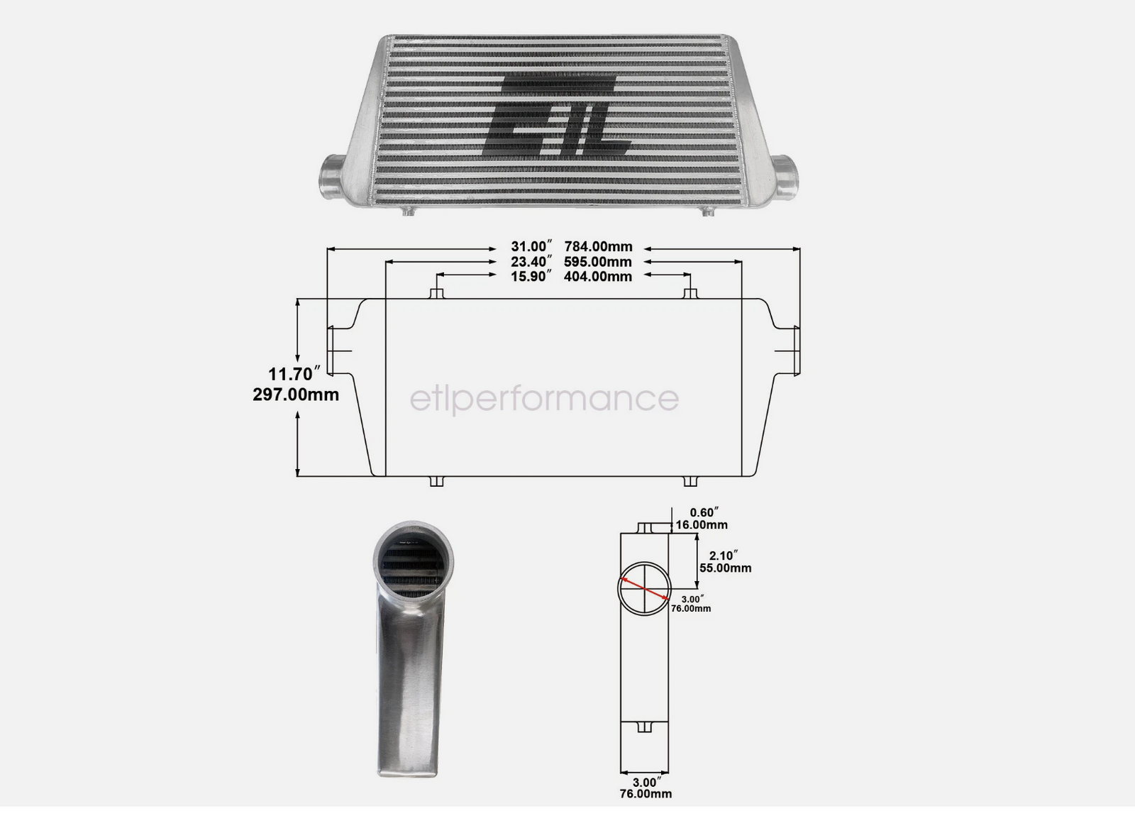 Universal Intercooler 3" Inlet/Outlet - 875 HP