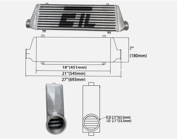 EMUSA Universal Intercooler 17x13x2.75 - 2.5 Inch Inlet/Outlet, 3 Core Thickness, 90 Day Warranty