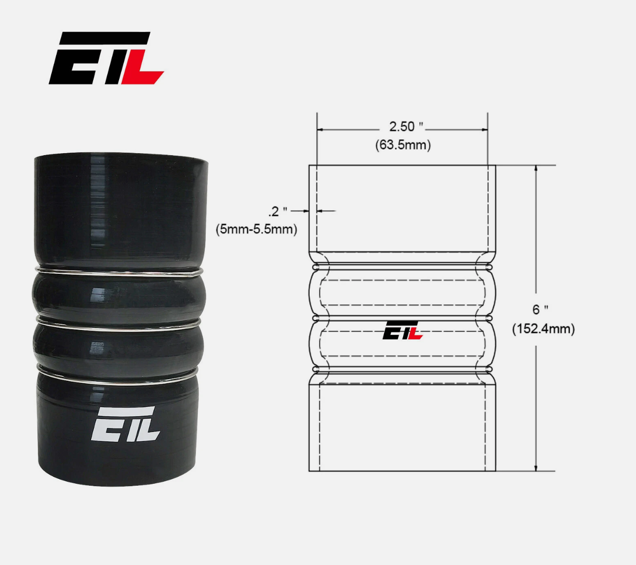 3 Ring High Temperature CAC Hose - BLACK
